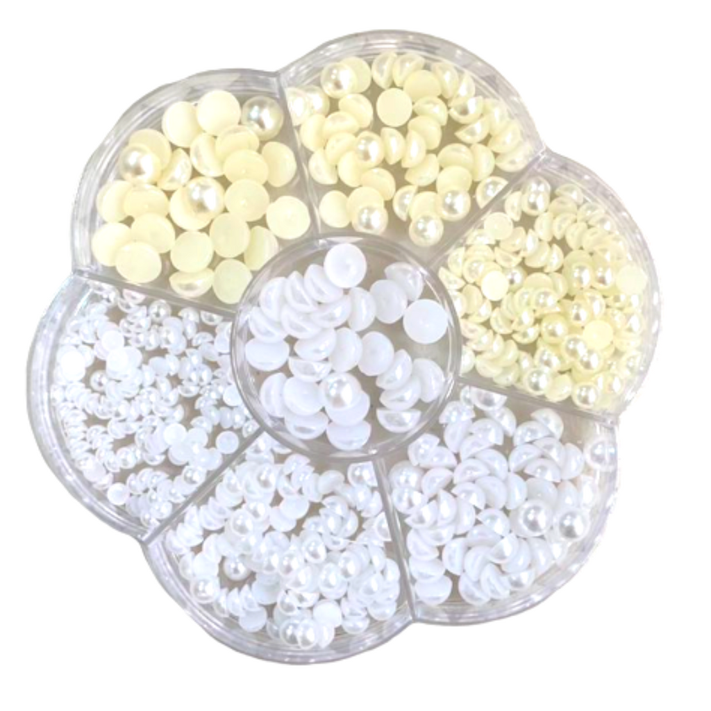 Decoración estilo Kawaii c/7 figuras de perlas blancas y beige