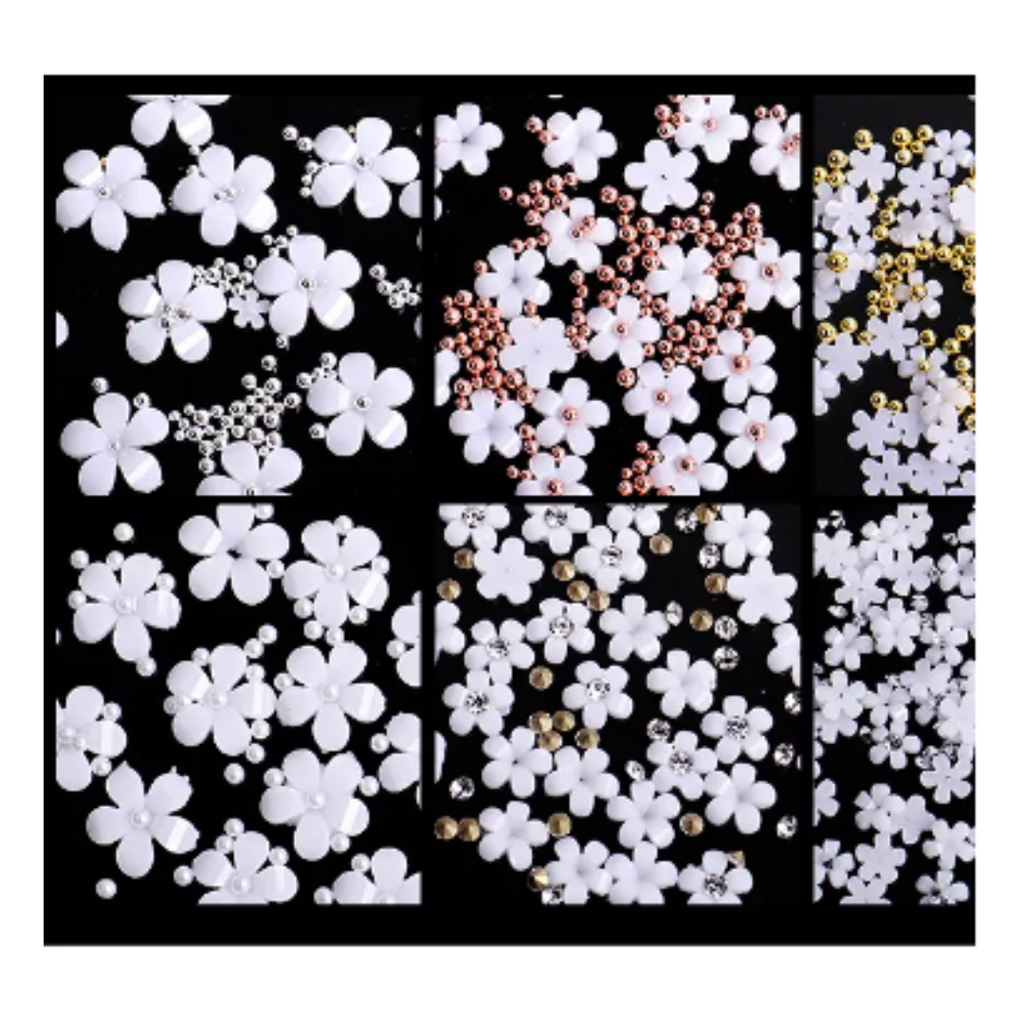 Decoración estilo Kawaii caja c/6 tipos de flores (blanco)