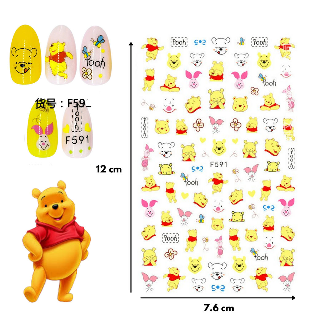 Calcomanias Stickers para Uñas Pooh 1 Pieza 2 Modelos a Escoger
