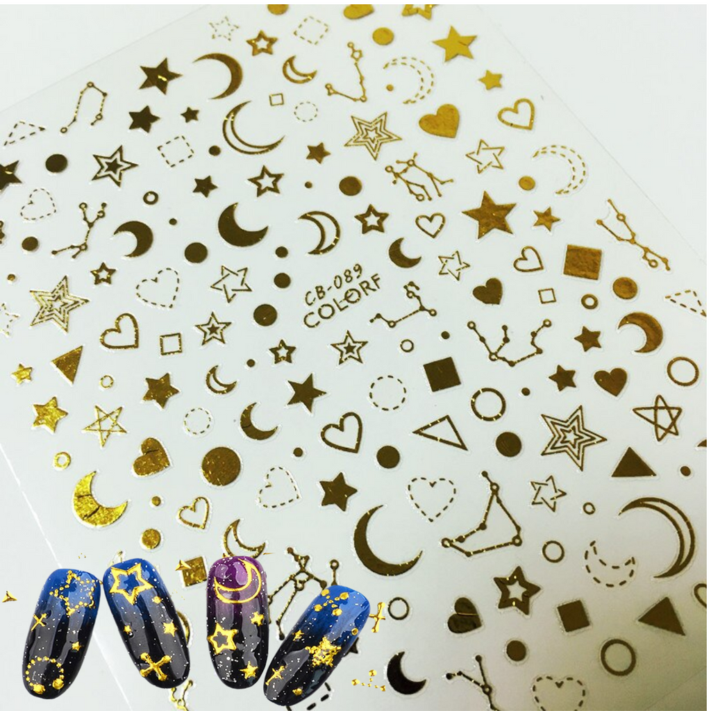 Sticker Constelaciones Dorados Corazones Lunas y Estrellas 1 Pieza