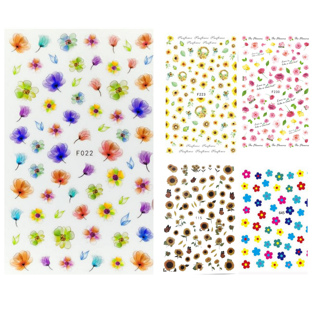 Sticker Calcomanías Flores Para uñas  Paquete con 5 piezas