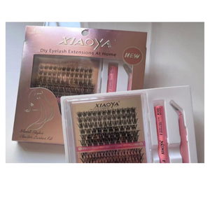 KIT PESTAÑAS XIAOYA ROSA CON PINZAS Y BOND Modelo 706