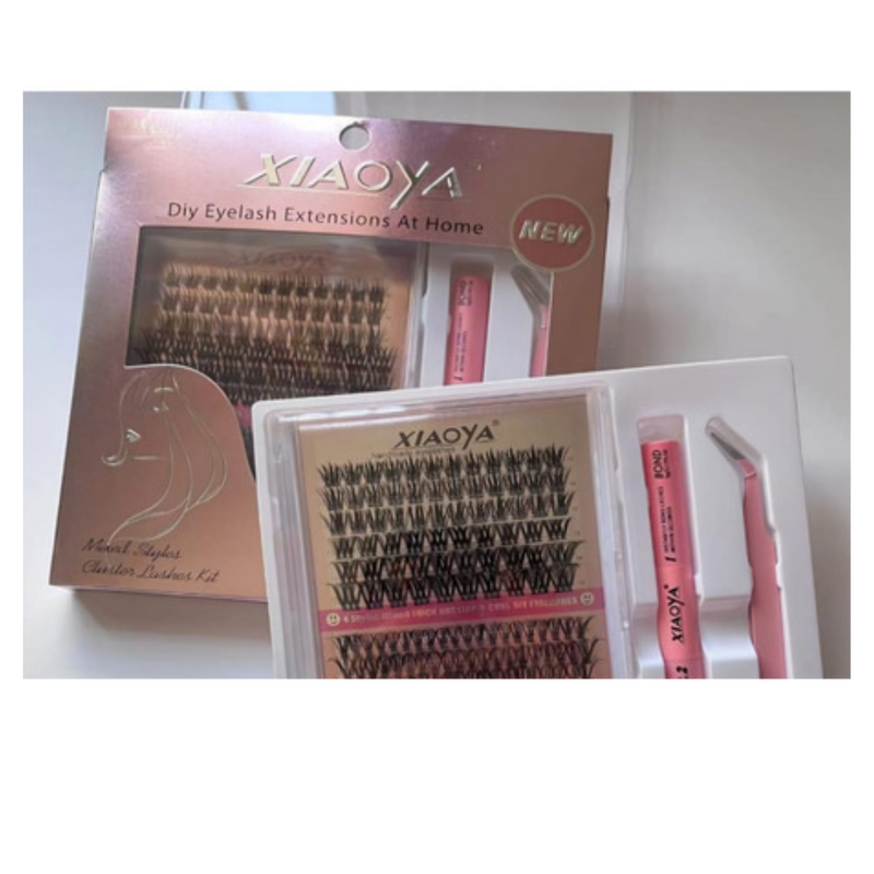 KIT PESTAÑAS XIAOYA ROSA CON PINZAS Y BOND Modelo 706