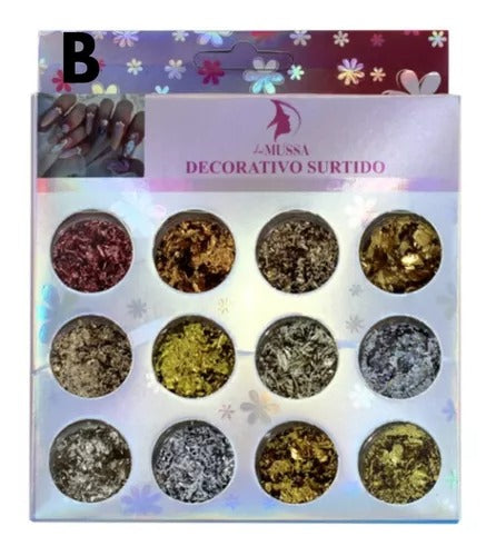 12 Efecto laminado flake B para uñas manicure Mussa